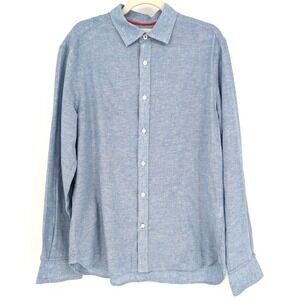 Boden‎ Mens Blue Linen Cotton Button Front Shirt Large Casual Coastal Preppy